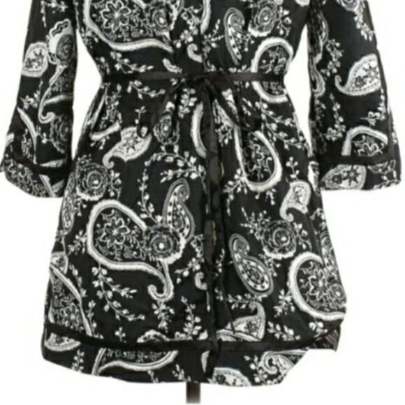 Rochas Paris Tunic Top Split Neck Long Sleeve Paisley Print Tie Waist Blk Sz XL - Picture 8 of 11